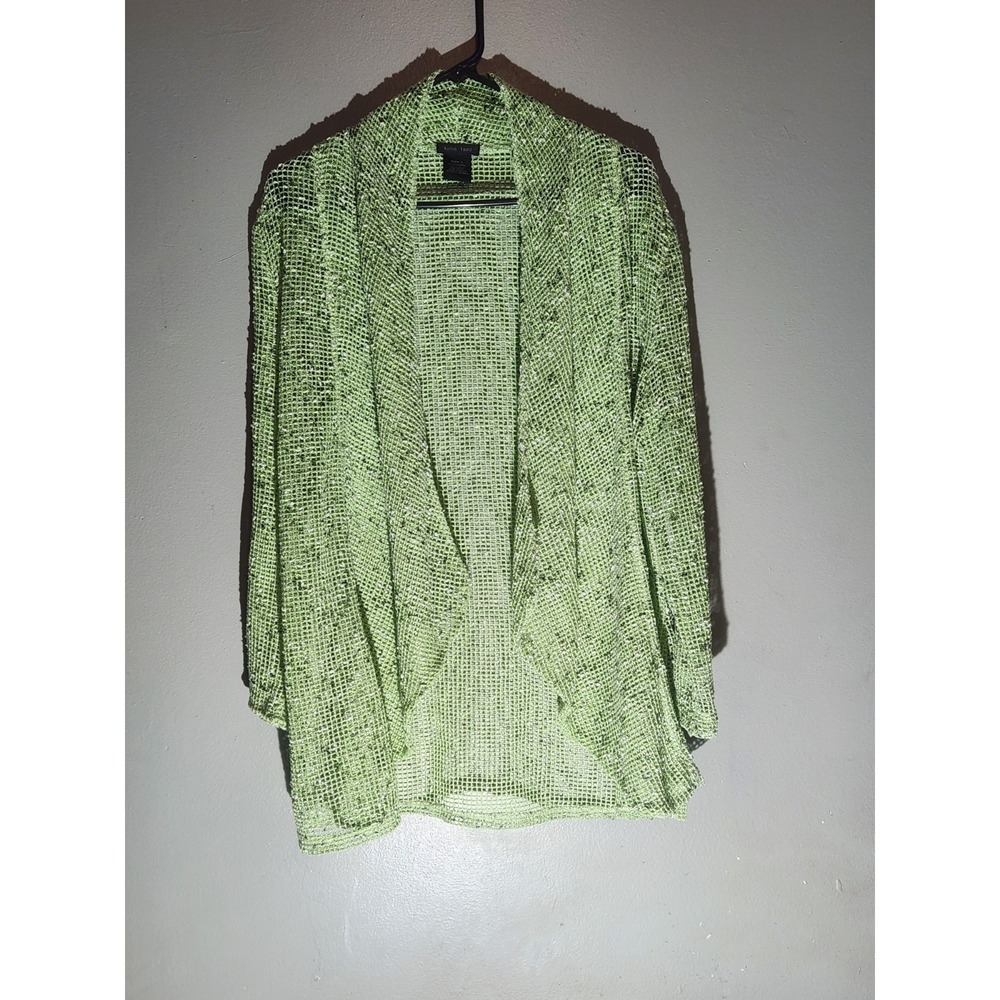 Katie Todd Sheer Kimono‎ Top Womans L  Geometric Green Long Sleeve Open Front